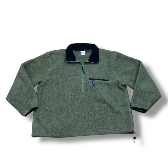 Vintage LL Bean Men's Size 2XL Green 1/4 Zip Pullover Fleece Jacket - Picture 1 of 7